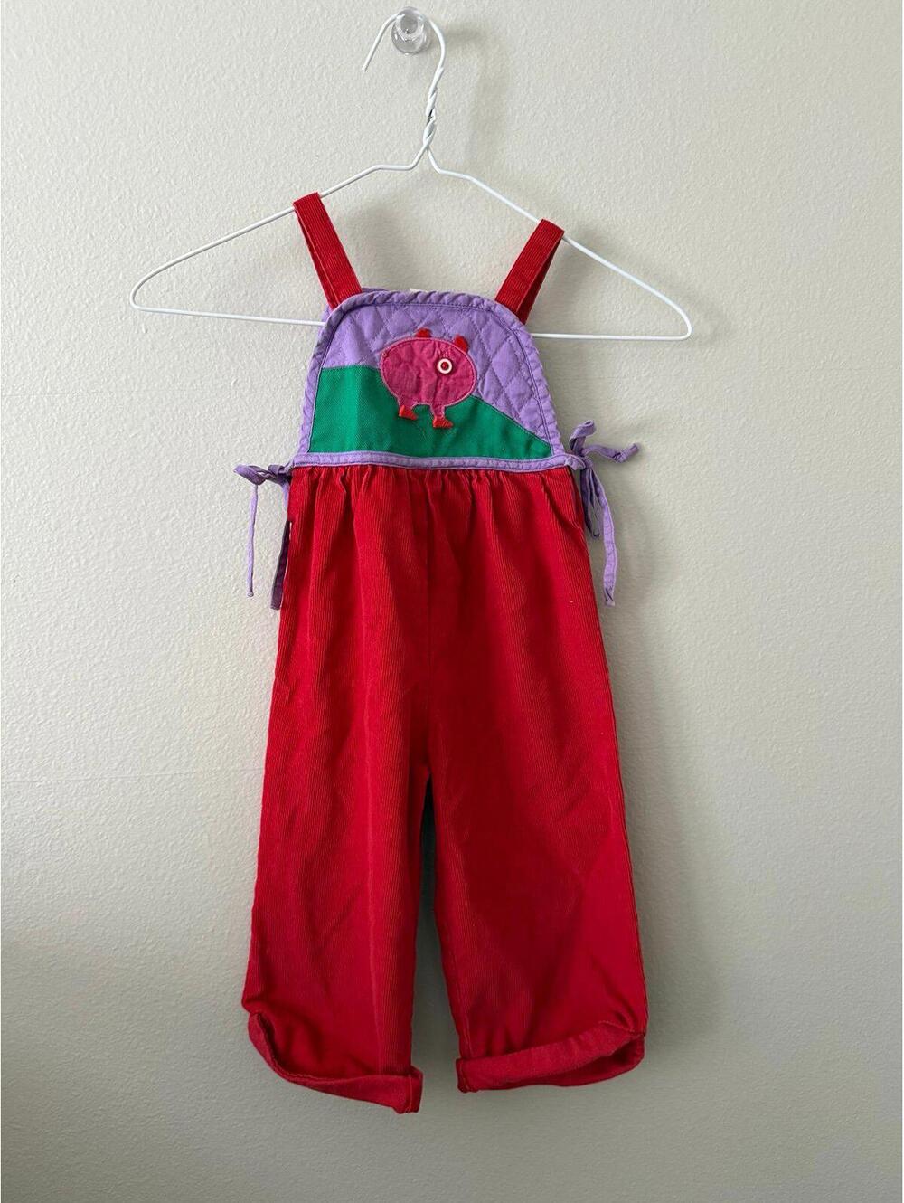 Vintage Ruth Scharf Pig Applique Corduroy Overalls Toddler 3T Made in USA
